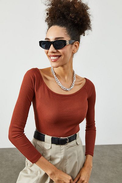 XHAN Women's Tile Boat Neck Crop Camisole Blouse 2KZK2-12049-16