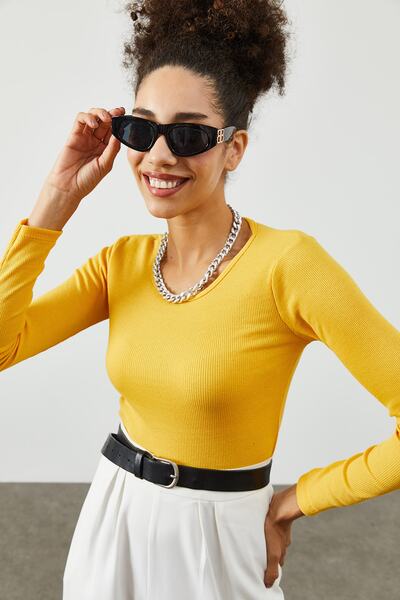 XHAN Kadın Sarı Yuvarlak Yaka Kaşkorse  Bluz 2KZK2-12053-10