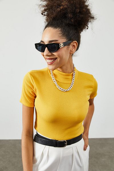 XHAN Women's Yellow Turtleneck Camisole Tshirt 2KZK1-12055-10