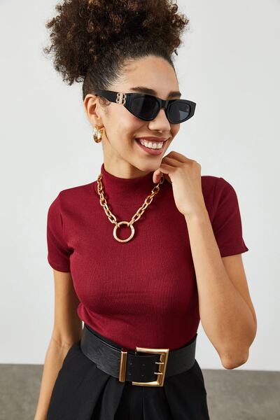 XHAN Női bordó garbó, camisole póló 2KZK1-12055-05