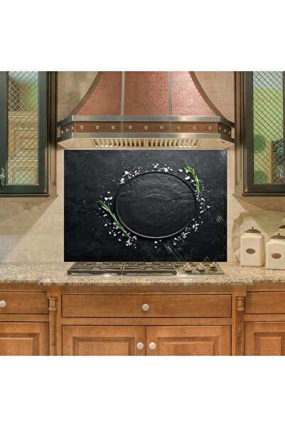 StickerArt Mutfak Duvar Tezgah Arası Ocak Arkası Sticker Kaplama Siyah Taş Tabak