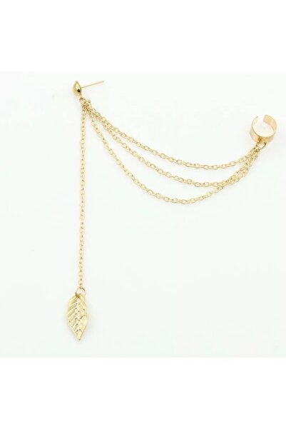 MisBoho Gold Color Leaf Figured Chain Cartilage Earrings