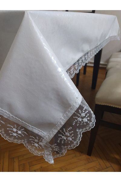 CEYDA Față de masă PVC Dantela Bord Motiv Floral Culoare Albă