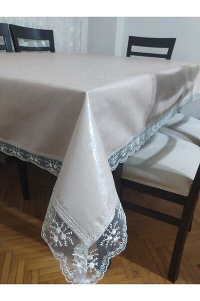 CEYDA مفرش المائدة البلاستيكية الدانتيل حافة زهرة عزر اللون البيج