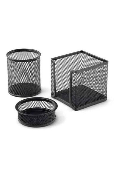 Globox Table Set Paper Clip-Paper Holder-Pen Holder 3 Pieces Metal Perforated Black