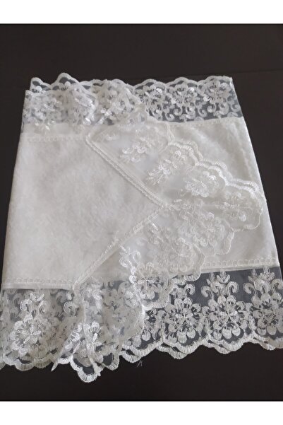 CEYDA Runner Lace Edge Velvet Fabric Ecru Color 40x135cm