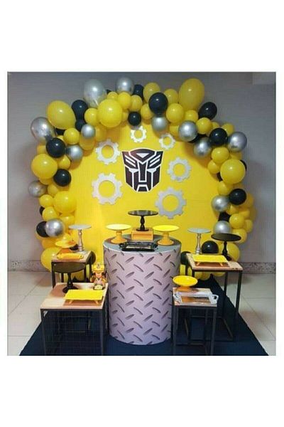 Party City 100 Pieces 12 Inch Yellow-black-silver Balloon 5 Mt Balloon Chain Concept Birthday