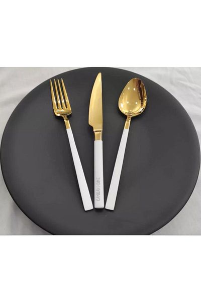 BRONDOFF Stayle 18 Piece White Gold Fork Spoon Knife Set