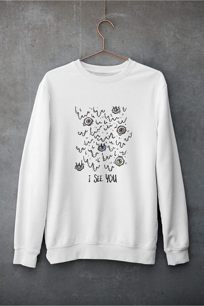 Raf Coll Λευκό φούτερ Unisex με ψηφιακή στάμπα με λαιμόκοψη