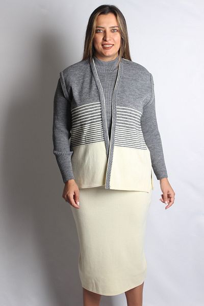 Sude Hnts Gray Half Fisherman 3-Piece Knitwear Set 6020