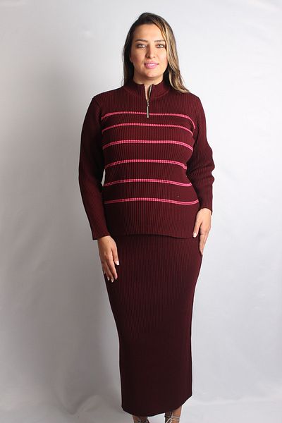 Sude Ekl Claret Red 2-Piece Knitwear Set 154