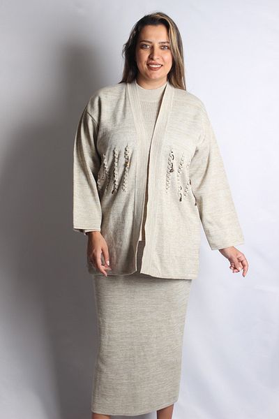 Sude Rpsd A.beige Half Fisherman 3-Piece Knitwear Set 9697