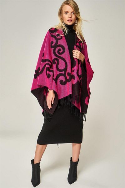 Forum Fashion Keel Patterned Jacquard Poncho