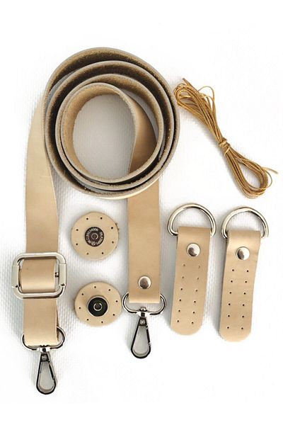 alfa tasarım atölyesi Genuine Leather Bag Handle Silver Accessory (120 Cm), Magnetic Snap, Waxed Rope Set - Bone