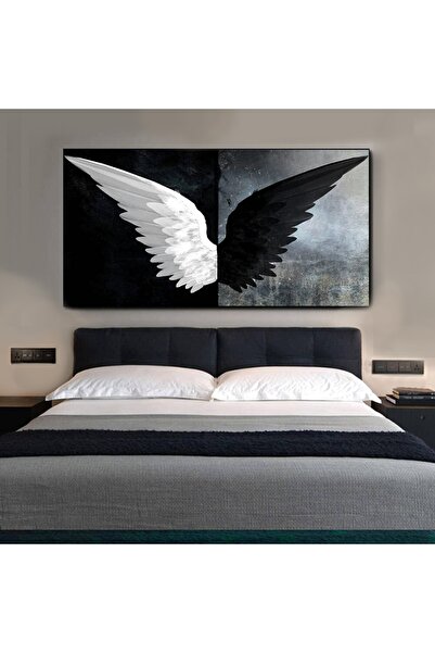 Piri Kanvas Tablo Siyah Beyaz Dekoratif Kanat Kanvas Tablo