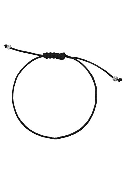 alberaccessories 925 Ayar Gümüş Boncuklu Şans Siyah Ip Bileklik