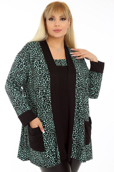 Kheos Leopard Patterned Comfortable and Flowy Pocket Cardigan Blouse Set
