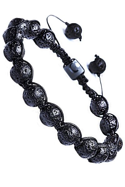 Tesbih Atölyesi Certified Black Color Natural Volcanic Volcano Tuff Lava Stone Bracelet