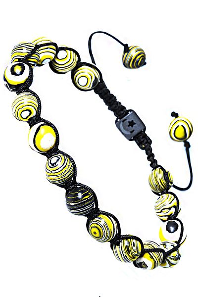 Tesbih Atölyesi Certified Macrame Yellow Natural Malachite Malachite Stone Bracelet