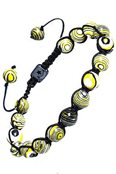 Tesbih Atölyesi Certified Macrame Yellow Natural Malachite Malachite Stone Bracelet