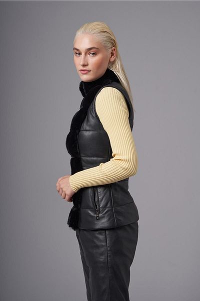 Deri Company Gemma Black Leather Feather Vest216508