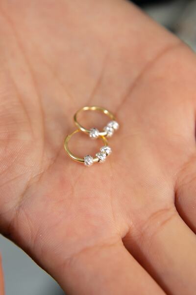 Elika Silver Kadın Dorika Top Detaylı Halka Model 925 Ayar Gümüş Küpe