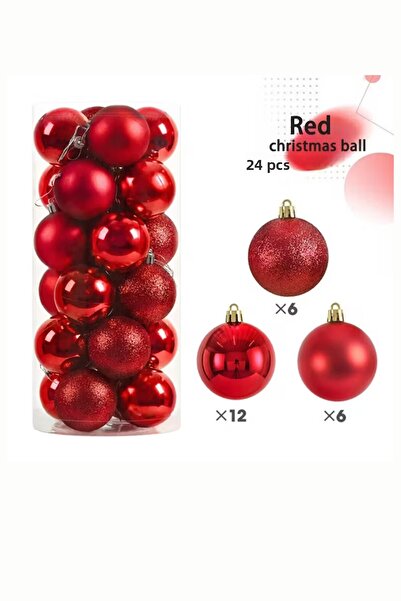 Trade Bazaar 24 Pcs 3 cm Red & Gold Christmas Tree Ornament Ball Set | Mini Plastic Christmas Decorative Balls
