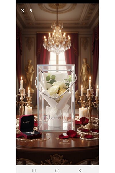 YASİMA وردة بيضاء أبدية مع الأوكالبتوس هدية معلبة باقة يوم خاص لعيد الحب