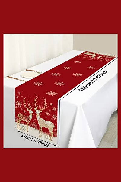 Trade Bazaar Burgundy Gold Christmas Tablecloth | Deer and Snowflake Patterned Rectangular Christmas Tableware Decoration (1 Piece)