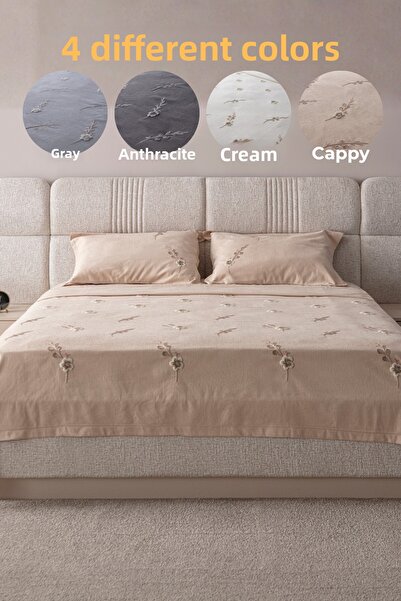 BUGİ HOME COLLECTİON Seren Pattern Double Embroidered Bedspread Set Chenille Fabric Punch Embroidered 240X260Cm