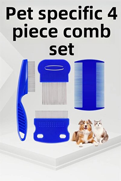 Belle Fusion Bfs 4-Piece Flea Comb Set Cat Dog Pet Hair Remover Blue