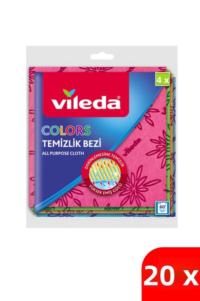 Vileda 20 Pack of 4 Colors Colored Kitchen Diapers