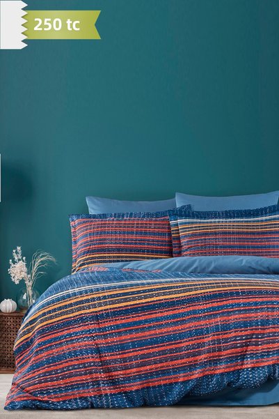 VAROL 250 Tc Bamboo Blend Cotton Satin Duvet Cover Set – Family Size - Linear