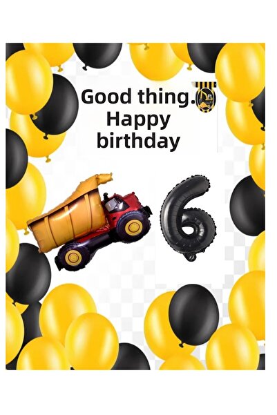 İSTOÇ PARTİ Construction Themed Birthday Banner Truck Balloon Set Black Age 6