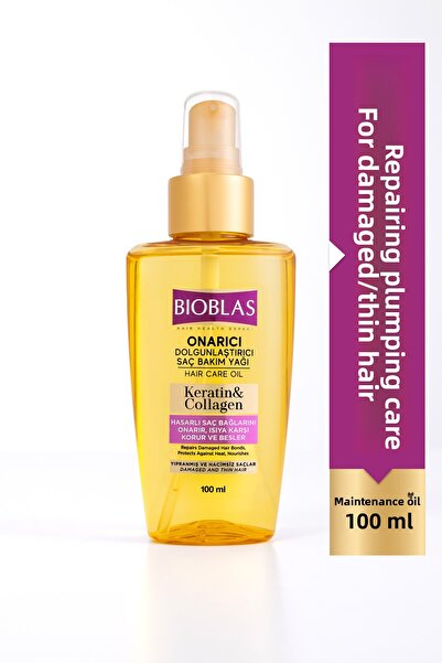 Bioblas Keratin Collagen Repairing Plumping Hair Care Oil 100 ml Fine Damaged Hair