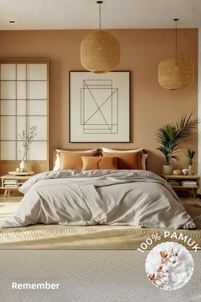 Anılsan Düz Taş King Elastic Fitted Sheet Buttoned Ranforce Duvet Cover Set 100% Cotton 2 Pillowcases