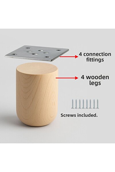 NZB Natural Wood 4 Pcs Leg Unpainted Raw Cylinder Furniture Armchair Sofa Leg Apparatus Included Bohemian 10 cm