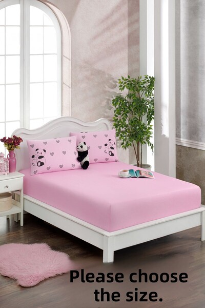 Valezium Pink Panda Printed Fabric Elastic Fitted Padded Sheet Set
