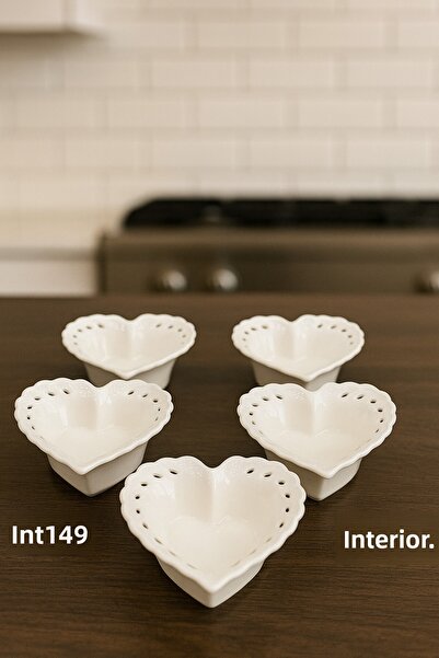 İnterlife 6-Piece Mini Porcelain Sauce Bowl and Jam Bowl Presentation Set 7 cm Heart-Shaped Bowl