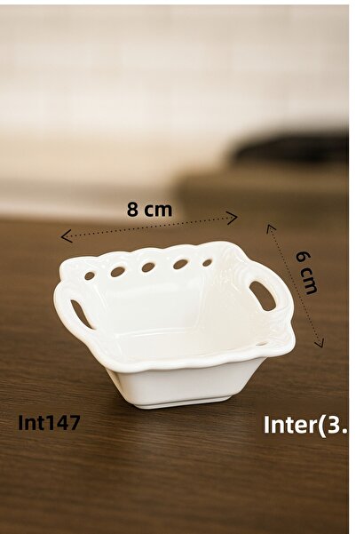 İnterlife 6-Piece Mini Porcelain Sauce Bowl and Jam Bowl Presentation Set 8X6 cm Rectangular Porcelain Basket-Shaped Bowl