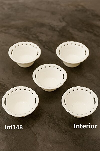 İnterlife 6-Piece Mini Porcelain Sauce Bowl and Jam Bowl Presentation Set 7 cm Round Porcelain Basket-Shaped Bowl