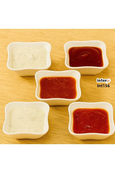 İnterlife 6-Piece Mini Porcelain Sauce Bowl and Jam Bowl Presentation Set 7X7 cm Square Porcelain Bowl
