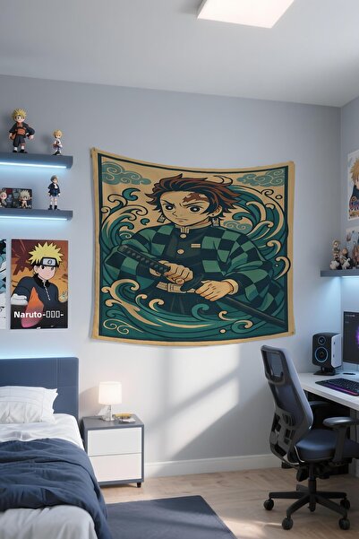 Etnik Dekor Demon Slayer Tanjiro Digital Print Wall Cloth