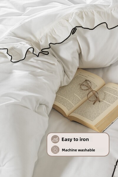 Elart Tılsım Duvet Cover Set Elastic Sheet Cotton Ruffled (200X220 cm) Cream