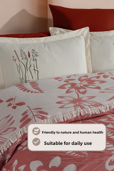 Elart Leaf Pike Bedspread Double Size 100% Cotton (220X240 cm) Cinnamon