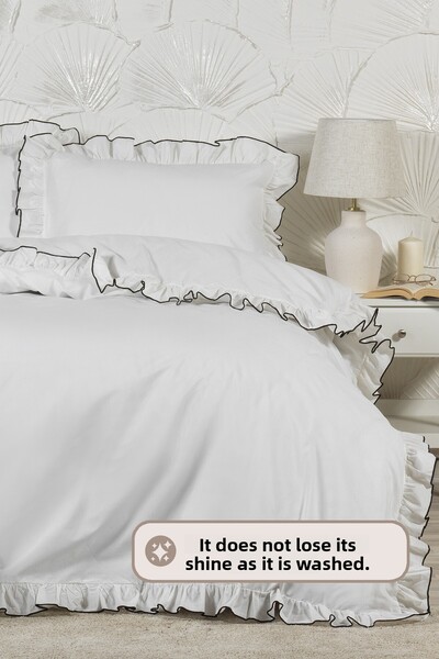 Elart Tılsım Duvet Cover Set Elastic Sheet Cotton Ruffled (200X220 cm) Cream