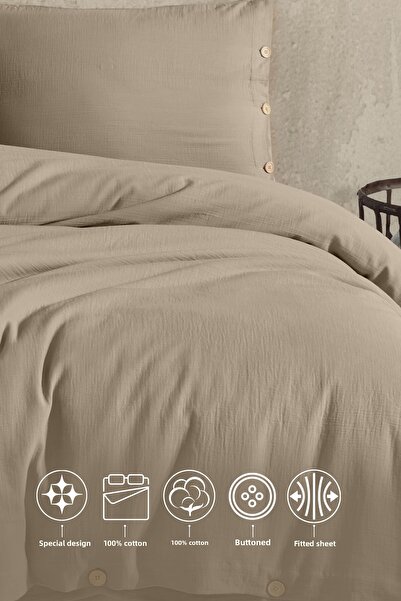 Elart Lina Double Duvet Cover Set 4 Pieces Beige