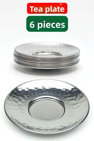 Binbir Trend Stainless Steel Hammered Tea Plate 10 cm – Options for Sets of 6 / 12 / 50 / 100