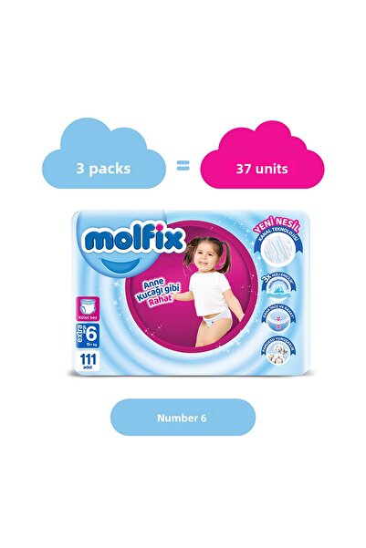 Molfix Pants Baby Diapers Size 6 E.Large Monthly Opportunity Package 111 Pieces