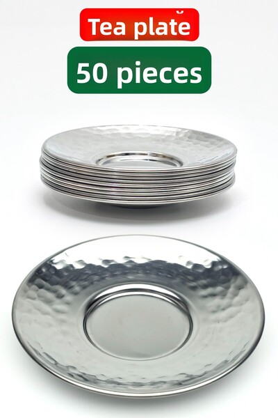 Binbir Trend Stainless Steel Hammered Tea Plate 10 cm – Options for Sets of 6 / 12 / 50 / 100